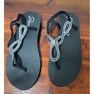 Skechers Yoga Foam Vegan Flip Flop Thong Sandals Black Size 8 M Embellished New